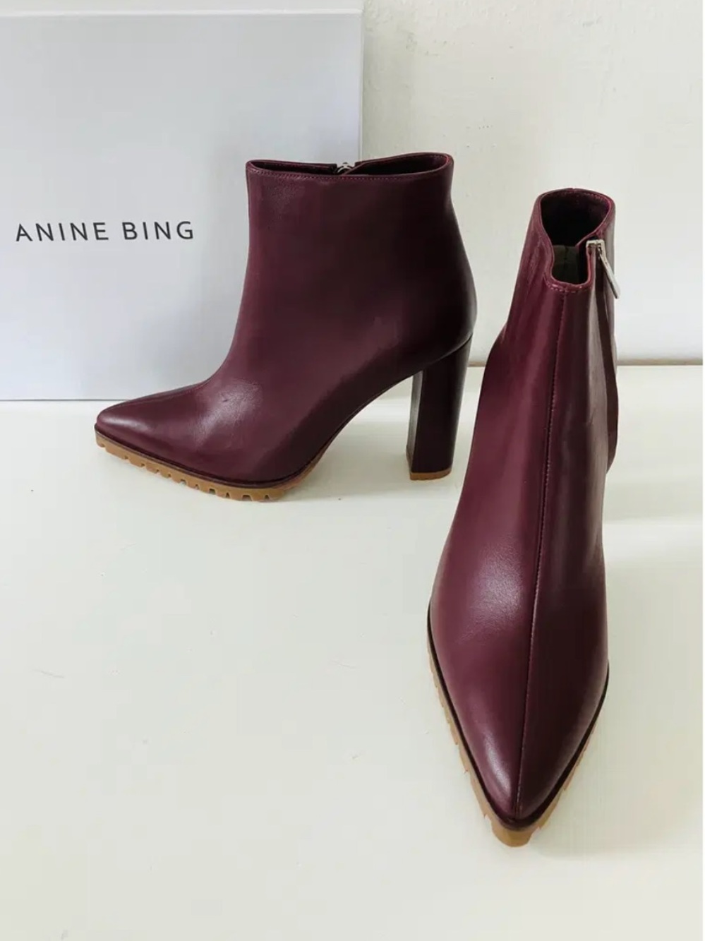 Anine Bing Deep Burgundy Pointed Leather Ankle Boots